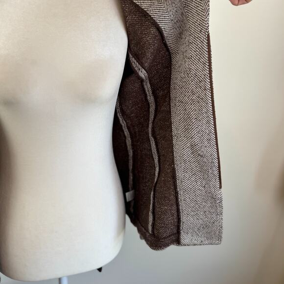 St. John Collection Blazer Jacket 4 S Chevron Wool Blend Brown Tan Unlined Zip - Picture 5 of 13